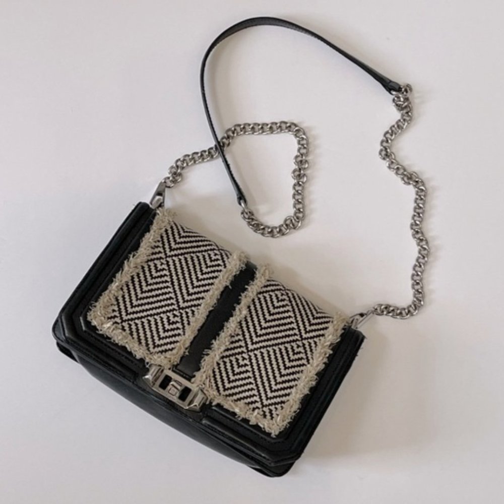 NWT Rebecca Minkoff Love Crossbody Bag - Black & White w/ Raffia
